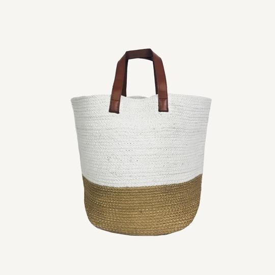 Leather handled braided basket-bag